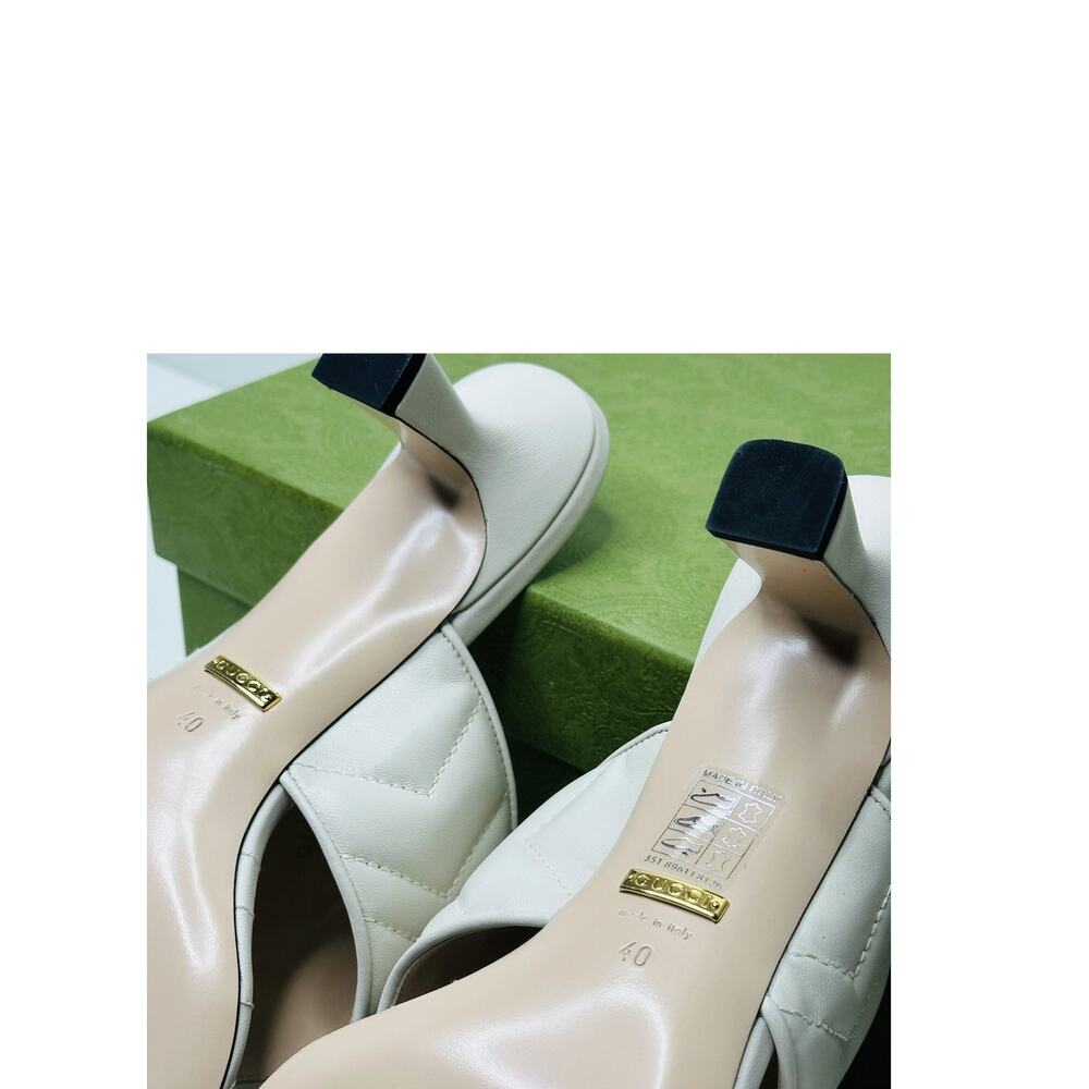 Gucci GG Marmont Chevron Matelassé Kitten Heel Thong Sandals White 40 US 10 NIB - Picture 12 of 14